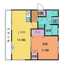 双峰マンション 1LDKの間取図画像