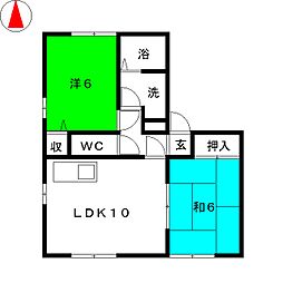 グランシャリオＡ棟 2階2LDKの間取り
