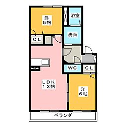 シャルマン山口A 2LDKの間取図画像