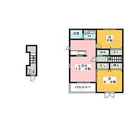 フルール 2LDKの間取図画像