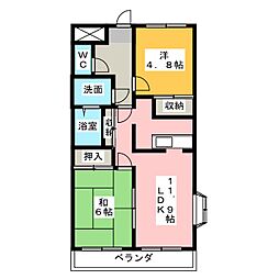 ラフレ西山 2階2LDKの間取り