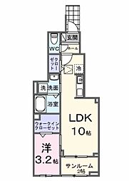 ヴィラ グレイスA 1LDKの間取図画像