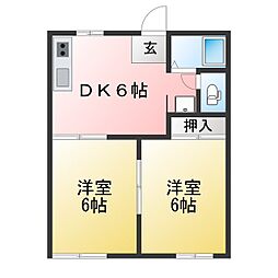 サンシャイン石田B 2DKの間取図画像