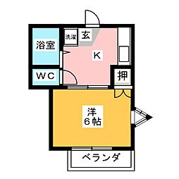 リバーサイド池田 1Kの間取図画像