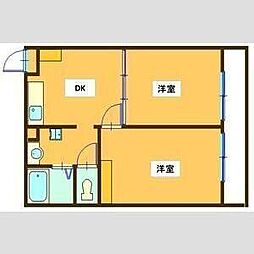 旭ヶ丘East 2DKの間取図画像
