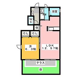 クレールコート旭前B 1LDKの間取図画像