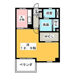 秀乃郷 1Kの間取図画像
