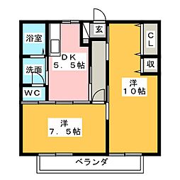 福元ハイツB 2DKの間取図画像