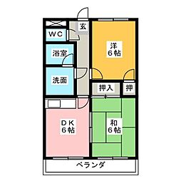 プランドール藤井 2DKの間取図画像
