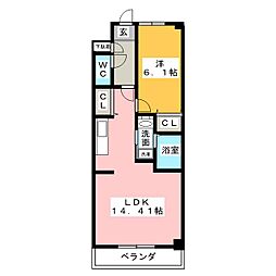 フィオーレ矢形 1LDKの間取図画像