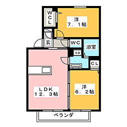 ラシュレリューあさひ 2LDKの間取図画像