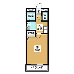 セレニール和合II 3階1Kの間取り