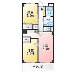 スクエアカーサA 2LDKの間取図画像