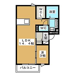 メゾンドフルールB 1LDKの間取図画像