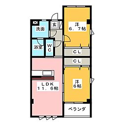 リッツハウス 2LDKの間取図画像