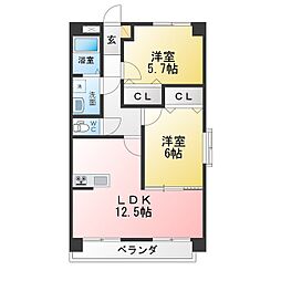 アミティエ2 2LDKの間取図画像