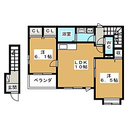 メルヴェール 2LDKの間取図画像