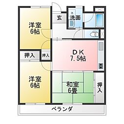 ヒルズ三ツ池A棟 3DKの間取図画像