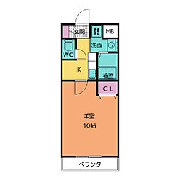 M.ハウス.2 1Kの間取図画像