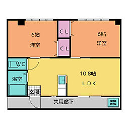 コーポおゝくら 2LDKの間取図画像