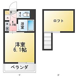 ル・クールK1 1Kの間取図画像