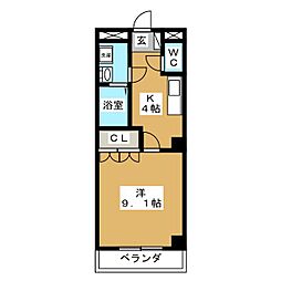 ペニーレインA 1Kの間取図画像