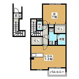 リーブル酒落A棟 1LDKの間取図画像