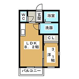 アインス三好丘C 1LDKの間取図画像