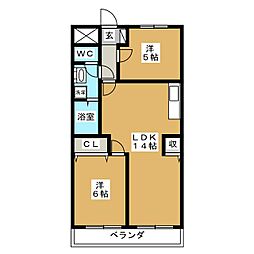 マンション関 2LDKの間取図画像