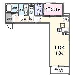 タイヨウ・レジデンス 1LDKの間取図画像