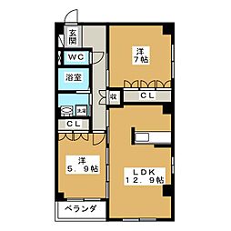 クラインガルテンみよし 2LDKの間取図画像