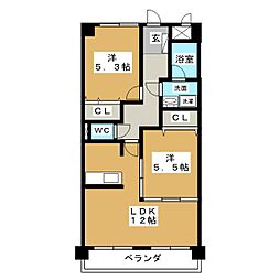 グランシャリオ 1階2LDKの間取り
