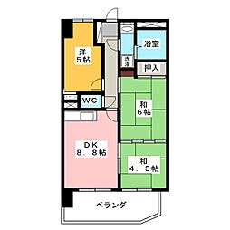 アーバンハイツ富吉 6階3DKの間取り