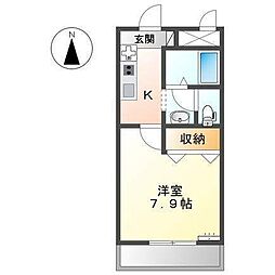 ピュアコート 2階1Kの間取り