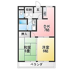 エーデルワイス八幡 2DKの間取図画像