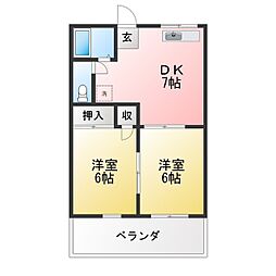 ティアラハイツ 2DKの間取図画像