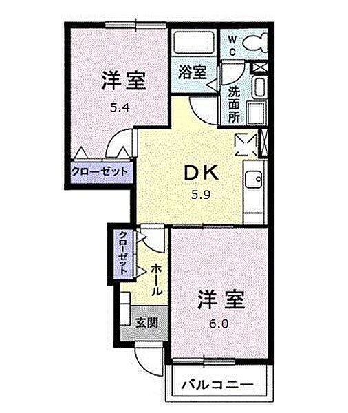 メゾンプランタン ｜愛知県北名古屋市鹿田花の木(賃貸アパート2DK・1階・42.77㎡)の写真 その2