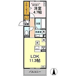 ウィスティリア 2階1LDKの間取り