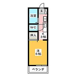 セジュール西春 1Kの間取図画像