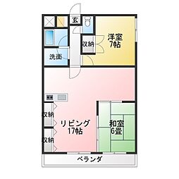 リバーサイド烏帽子 2LDKの間取図画像