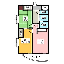 アルカディア弥富 1階2LDKの間取り