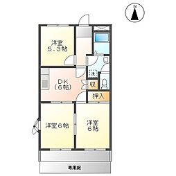 エクセリーヌK-1 3DKの間取図画像