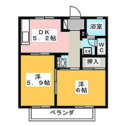 ウッドベル 2DKの間取図画像