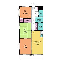 エクセリーヌK-3 3DKの間取図画像