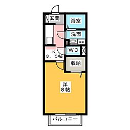 シャルムマノワールB 1Kの間取図画像