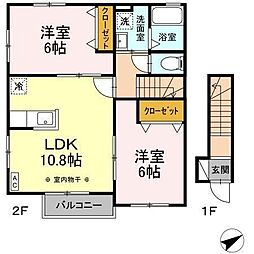 デュープレックス与一A棟 2LDKの間取図画像