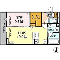 静岡市葵区若松町アパート 1LDKの間取図画像