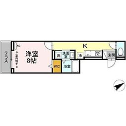 D-ROOMエムツー 1Kの間取図画像