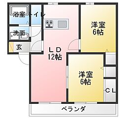 ディアスモア 2LDKの間取図画像