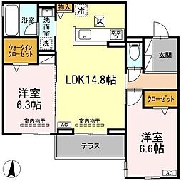 DCREST安東1丁目 2LDKの間取図画像
